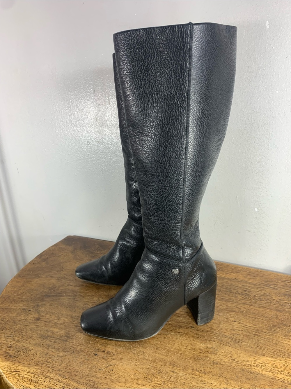 Vintage Karl Lagerfeld paris black leather tall boots Black heel